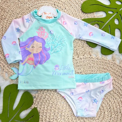 Linha Praia Blusa M/L e Calcinha Little Mermaid  - Verde Agua